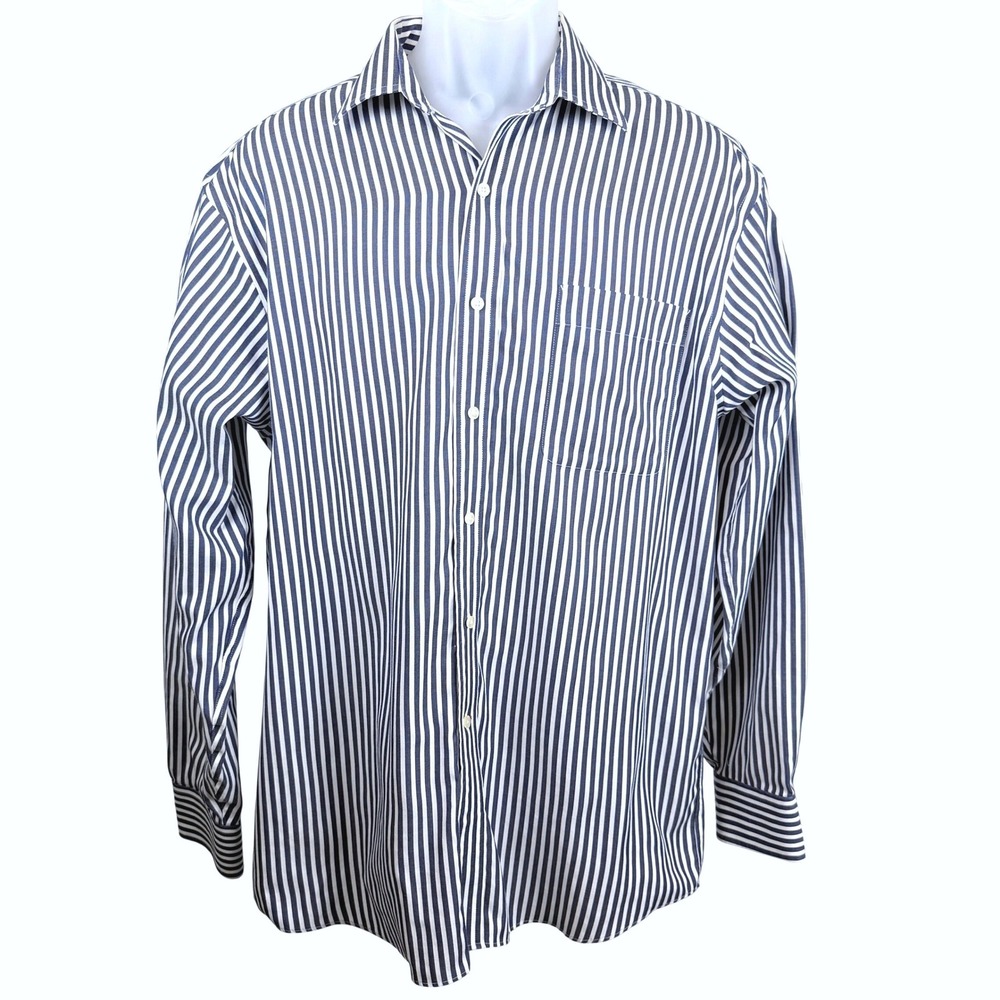 Tommy Hilfiger Non Iron‎ Cotton Blue White Stripe Dress Shirt Men's 16 34/35 L